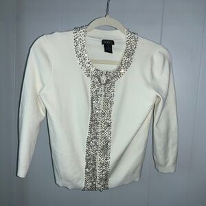 Evie cream silk blend pearl and sequin beaded trim cardigan Sz S cropped